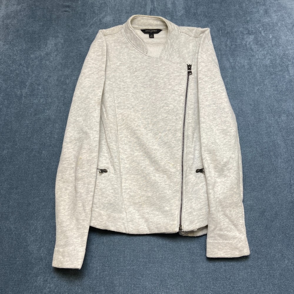 Banana Republic Jacket Women XS Heather Gray Fleece Asymmetrical Zip Long Sleeve